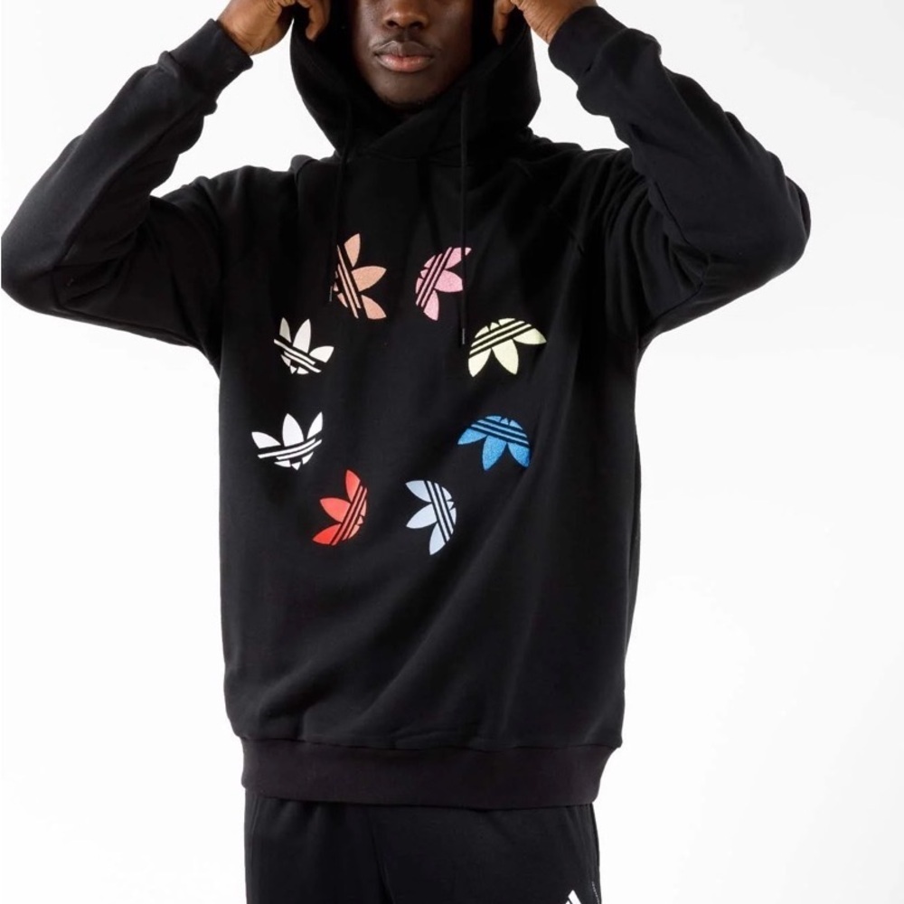 Adidas Men's Black Hoodie Colorful Adicolor Shattered Trefoil Accents Size XL
